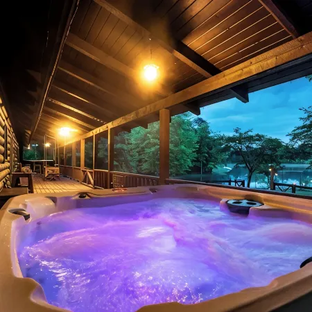 Cabin on 35 acres w/private lake for fishing, fenced yard, hot tub, pool table