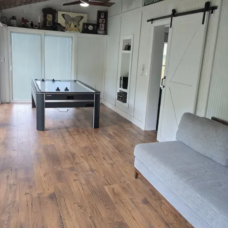 Waterfront cabin w/creek waterfall, pond & 2 decks. Nestled in the Ozark hills.