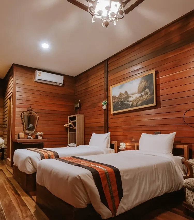 ห้องเตียงใหญ่หรือเตียงแฝดพร้อมวิวสระว่ายน้ำ