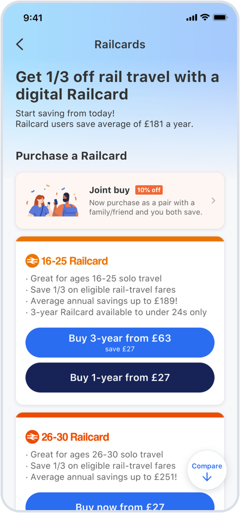 Sign in to your TrainPal account on the app and select a Railcard that best suits you.