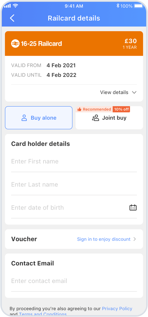 Choose "Buy alone", enter your first and last name (and date of birth), apply your promocode to enjoy the discount.
