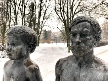 Father and Son' sculpture