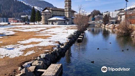 Lake St. Moritz + St. Carl's Church + Engadin Museum + Corvatsch Peak + Leaning Tower