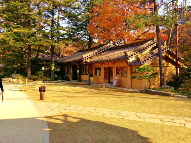 五臺山傳統韓屋與金黃秋樹