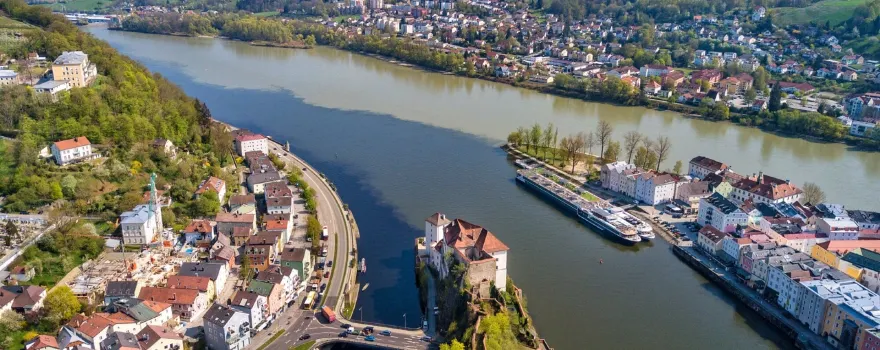Meeting Point of Danube and Inn Rivers