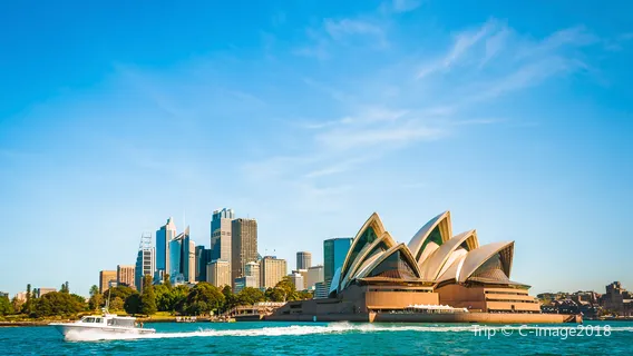 Kayakers paddling near the Sydney Opera House on Sydney Harbour
