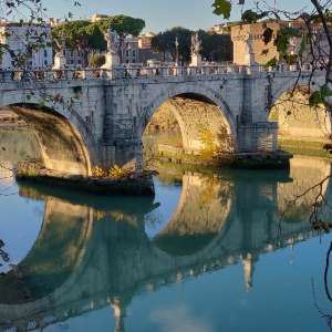 Look down when you travel.  The reflections in the water in Time help you see this bridge in a new way. Cross it for an easy walk to the Vatican.  Admire the creativity that went in to this usable work of art. So moving. #givethanks #romevacation  #scenicspotguide 
#givethanks