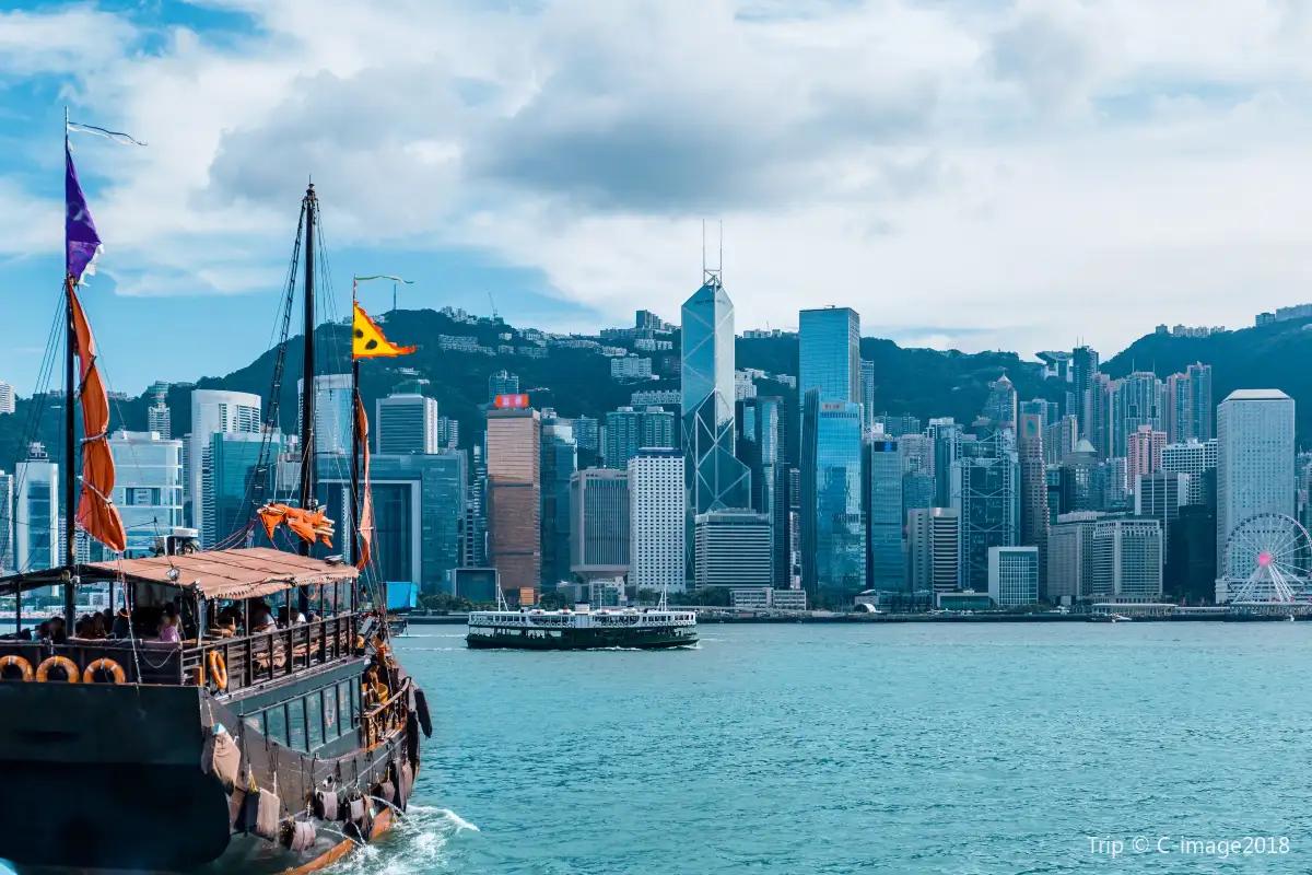 Traditional Junk Boat at Victoria Harbour Hong Kong