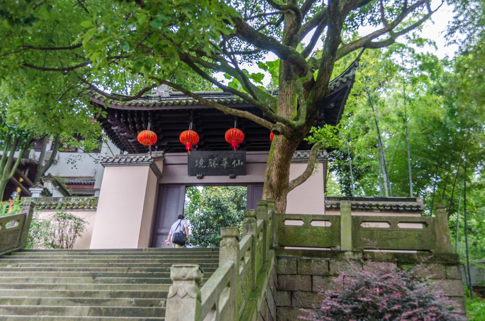 The car can be driven all the way to the mountain. There is a parking lot at the entrance of the scenic spot. The scenery here is beautiful and the forest coverage rate on the mountain reaches 88%. 
The entrance to the scenic spot is a large piece of bamboo, full of green eyes, it is a paradise. The Zhaoling Palace under the mountain has a long history and is a Taoist holy place. However, the original temple has long been damaged. The existing Zhaoling Palace was rebuilt in 1993. 
The Zhaoling Palace was preceded by the Taoist yin and yang fish pattern, the mountains are misty, and the mountains and the mountains have different climates. When we climbed to the top of the mountain, the fog was almost invisible. On the square in front of the Zhaoling Palace, there are various carved stone beasts. Can you find your genus? 
The road to the mountain in Xianhua Mountain is divided into the east line and the west line. The large bamboo forest under the mountain is like a fairyland. The 
 Zhaoling Palace is dedicated to the daughter of the Yellow Emperor Yuan Xiu. It is said that she is a monk in the Xianhua Mountain. 
There are neat steps on the mountain, and the trees are thick on both sides. It is suitable for weekend fitness. 
 To the mountain is divided into two roads, you can choose to walk the plank road or take the sky gate, you can reach the platform of the top of the mountain, we decided to go up the mountain to walk the road, go down the mountain to go to the gate. 
The road actually encountered a little squirrel, eating tourists to eat the remaining popsicles, it is very cute, we can not bear to disturb the little squirrel, waiting for a long time. But the little squirrel was very vigilant, and we ran away as soon as we approached it.