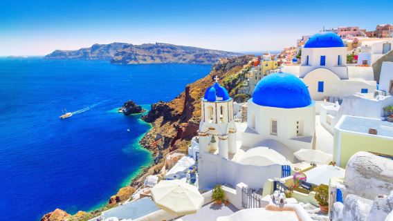 Santorini, Greece: Panoramic Land and Sea one-day tour|Volcanic Island Sailing+ bus Tour + Oia Sunset