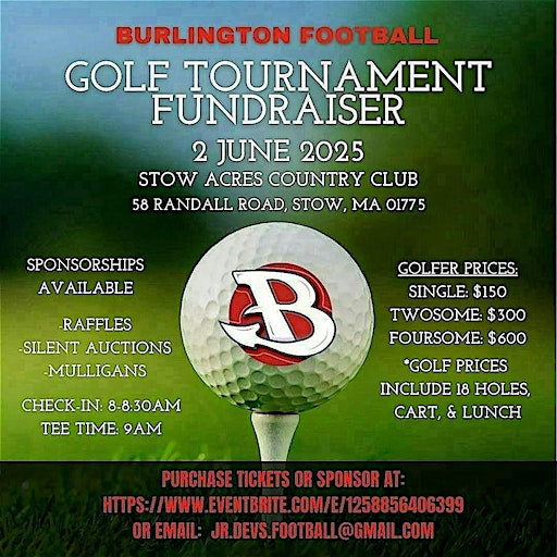 Burlington Football Golf Tournament (18+) | Stow Acres Country Club