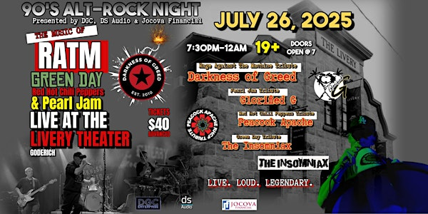 90's Tribute Night: Green Day, Pearl Jam, RHCP & Rage Against the Machine | Livery Theatre