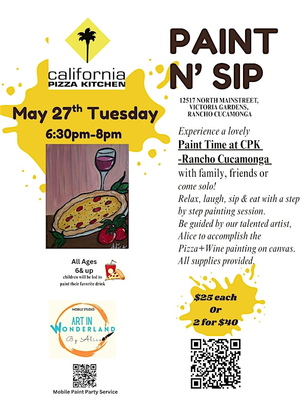 Paint Night in Rancho Cucamonga California Pizza Kitchen! ! | California Pizza Kitchen at Victoria Gardens