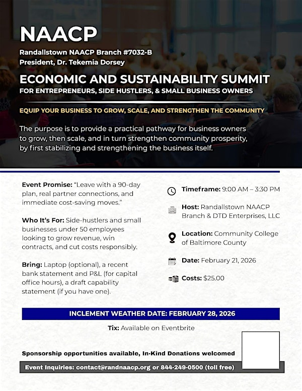 Summit: Economic Development & Sustainability for Entrepreneurs, Side Hustl | CCBC Randallstown Extension Center