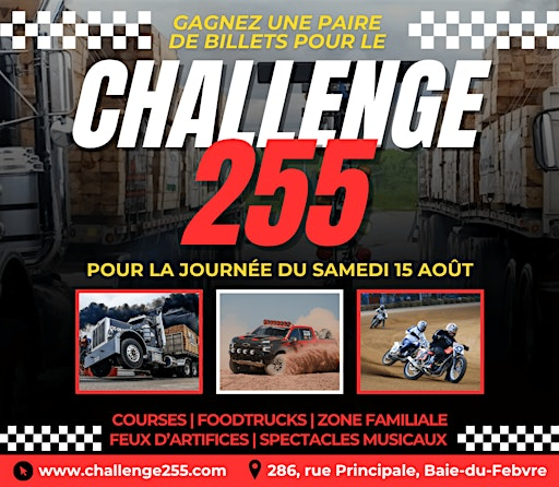 Tirage Challenge 255 - Samedi, 15 août 2026 | 286 Rue Principale