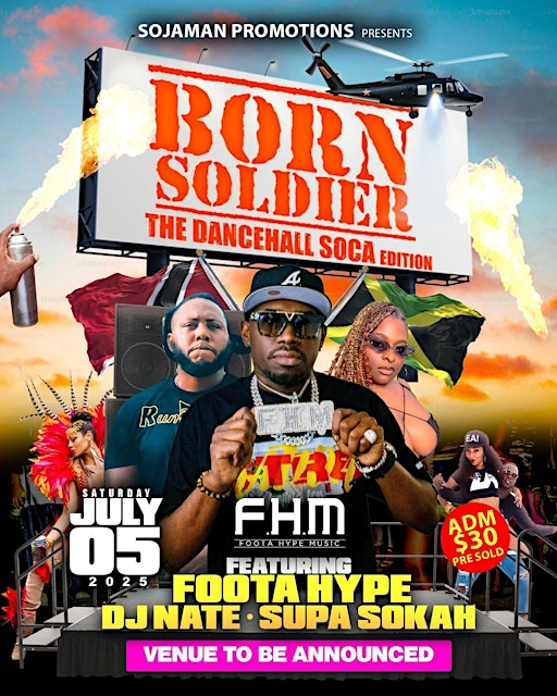 Born Soldier  The Reggae/Dancehall vs Soca Party | 956 Arlington Rd N