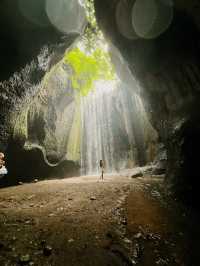 Spectacular cave waterfall in Bali