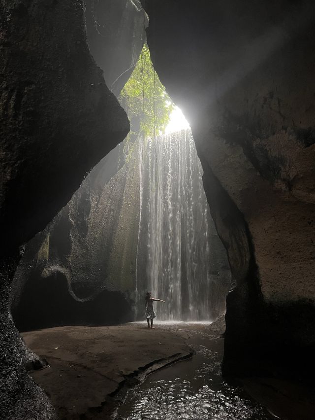 Spectacular cave waterfall in Bali