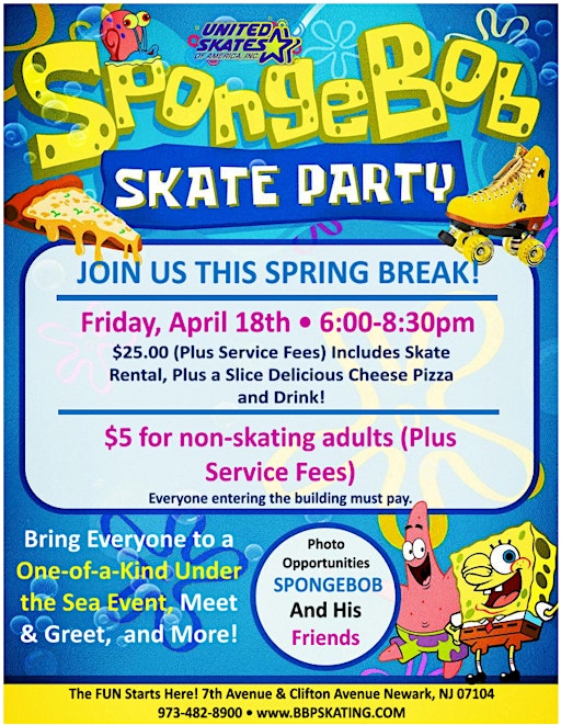 Spongebob Skate Party | Branch Brook Park Roller Skating Center