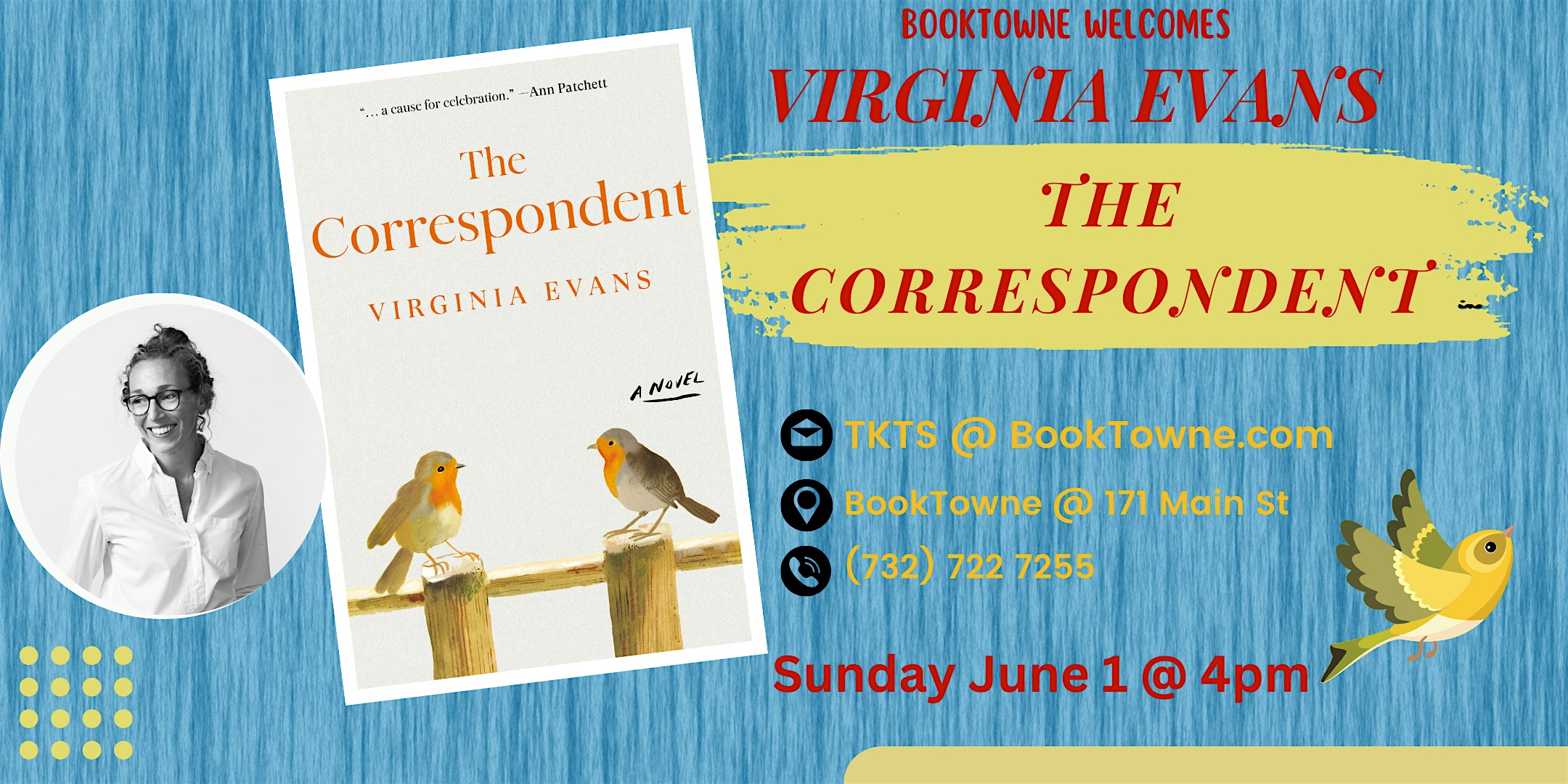 BookTowne Welcomes Virginia Evans, Author of The Correspondent | BookTowne