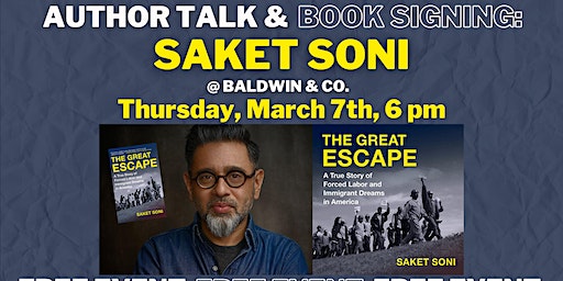 Saket Soni Author Talk and Book Signing | 1030 Elysian Fields Ave