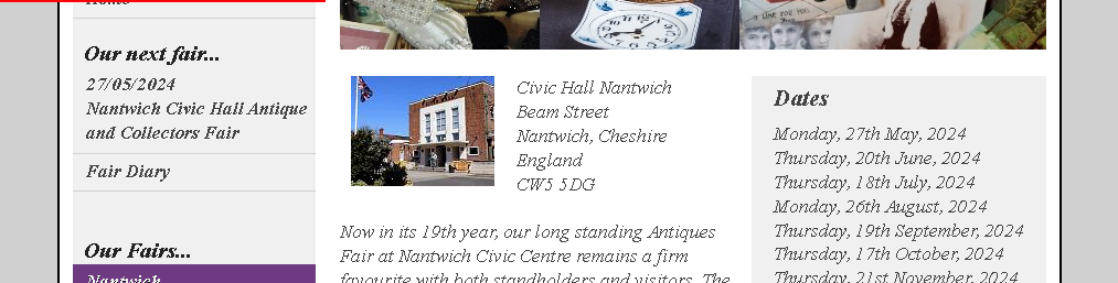 2024 年 Nantwich Civic Hall 古董和收藏家博覽會 | 英國英格蘭南特威奇市政廳