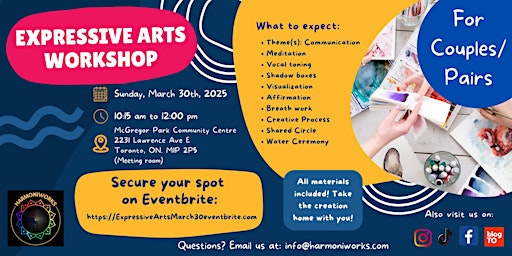Expressive Arts Workshop for Groups (Couples/Pairs) and Water Ceremony | McGregor Park Community Centre