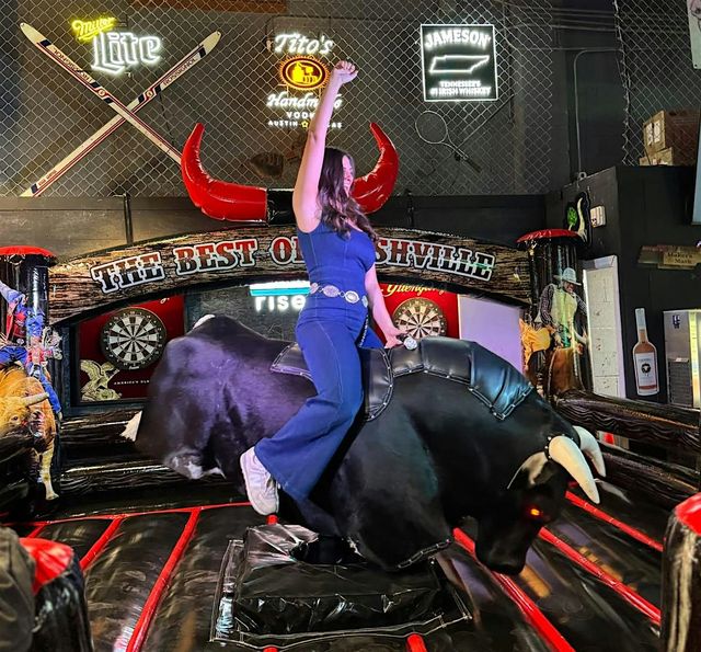 Nasville's best and cheapest mechanical bull ride in May 2025 | The Green Light Bar, 833 Hawkins Street, Nashville, TN, USA