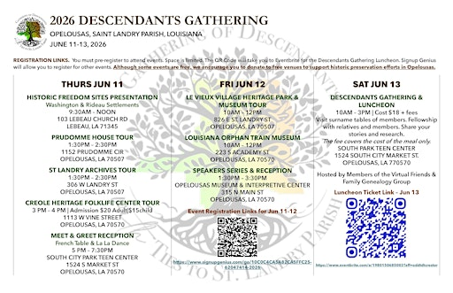 Gathering of the Descendants with ties to St.Landry Parish 2026 | South Park Teen Center