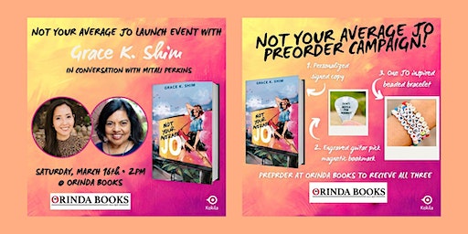 Grace K. Shim, author of NOT YOUR AVERAGE JO with Mitali Perkins | Orinda Books