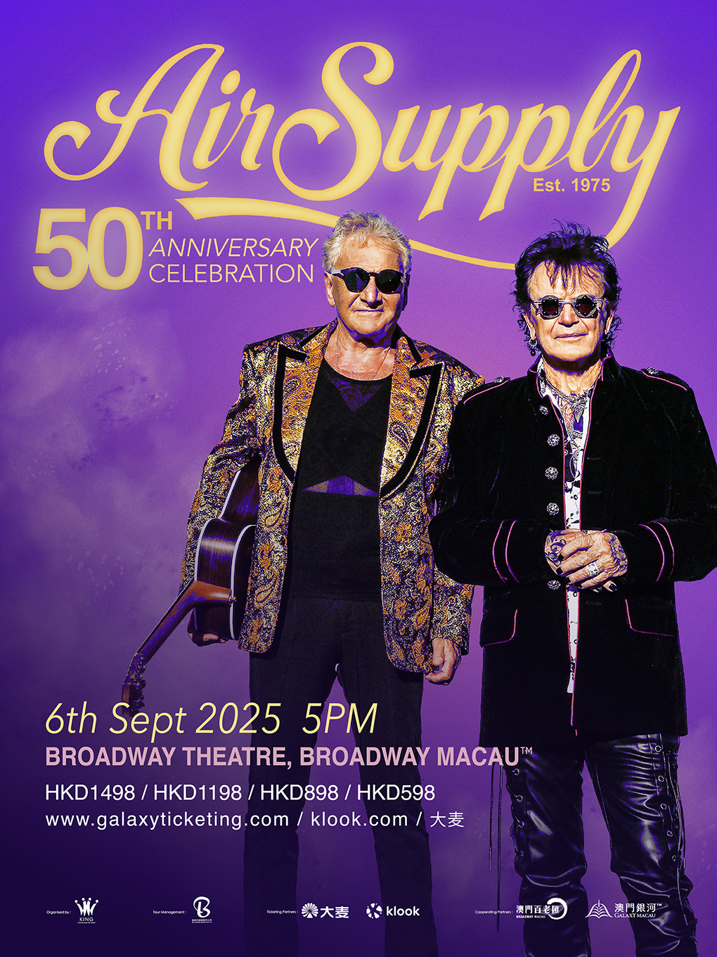 Air Supply 50週年紀念演唱會 - 澳門站｜演唱會 | [澳門百老匯] - 百老匯舞台