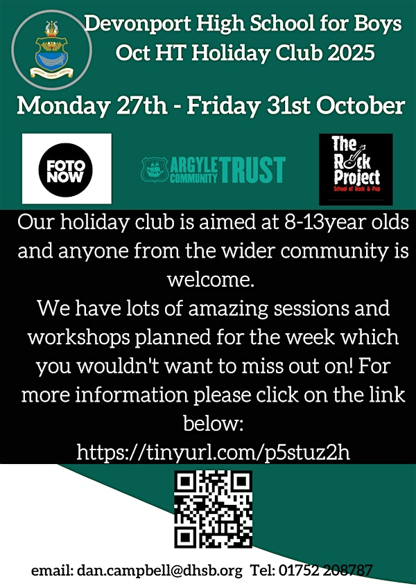Devonport High School for Boys  - October Half Term Holiday Club 2025 | PL1 5QP