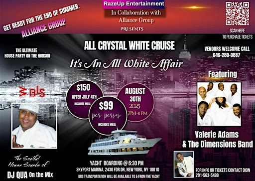 End  of Summer All Crystal White  Soulful Cruise | New York Harbour Lights Cruise - Skyport Marina