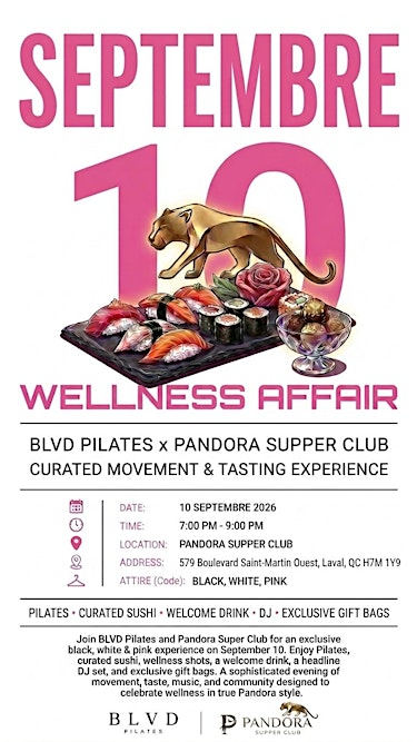 Pilates & Sushi Night in Laval | BLVD Pilates x Pandora | 579 Blvd. Saint-Martin O
