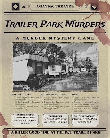 The Trailer Park Murders - A Murder Mystery Game Night | The Agatha Mystery Dinner Theater at Creative Learning Society