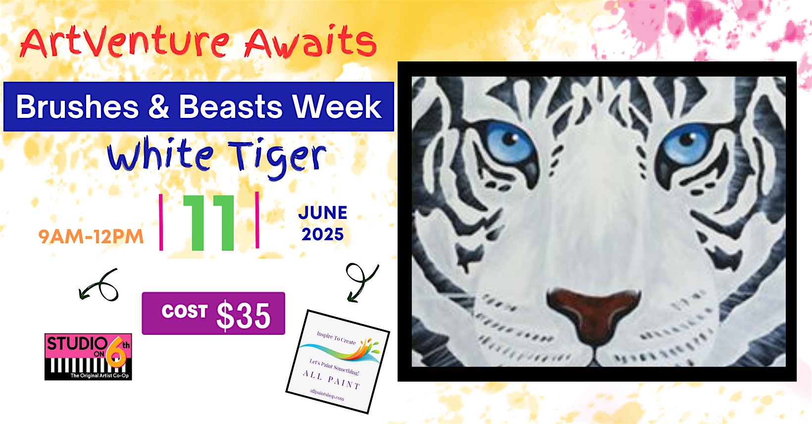 ArtVenture Awaits Art Camp ~White Tiger ~ Brushes & Beasts Week | Studio on 6th