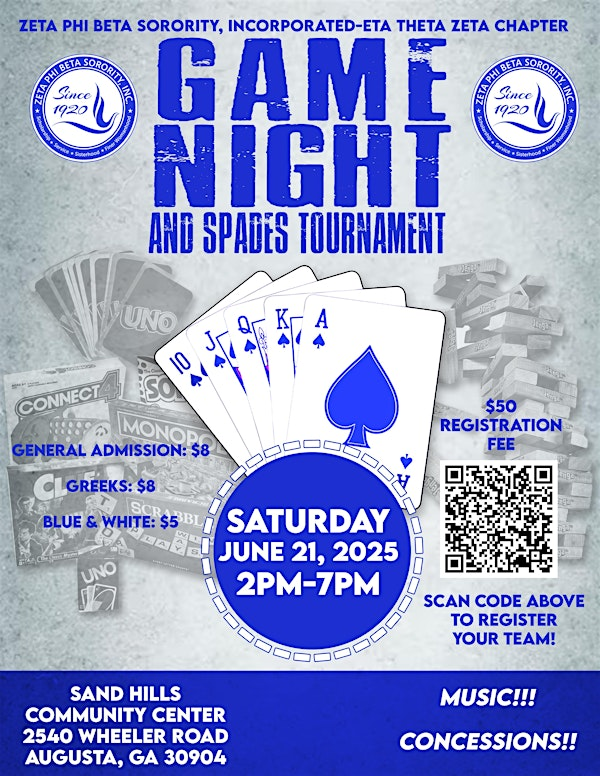 GAME NIGHT - Spades Tournament | Sand Hills Community Center