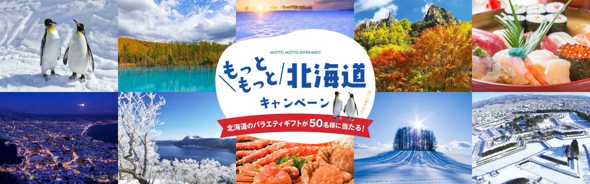 行って当てよう！もっともっと北海道キャンペーン | 登別,湯の川,小樽,ウェンゲンのスープ,帯広,釧路,それでも別,利尻,定山渓,札幌,網走,千歳,紋別,美瑛,サホロ,トマム,大沼,旭川,十勝川,知床,支笏湖,層雲峡,屈斜路,サロマ,函館,苫小牧,富良野,川湯,北見,稚内,旭岳,阿寒,北湯沢,洞爺
