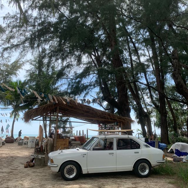 white bus on the beach 