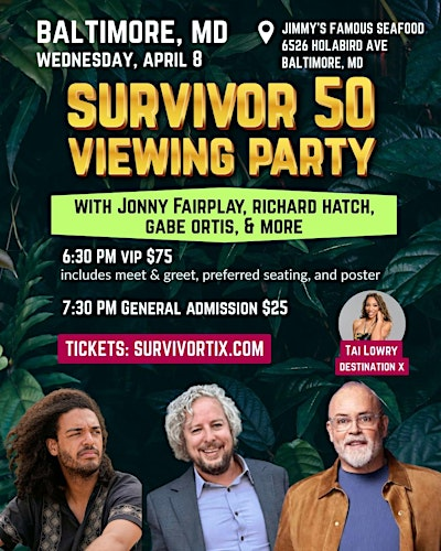 Survivor 50 Viewing Party Jonny Fairplay Richard Hatch Gabe Ortis Baltimore | Jimmy's Famous Seafood