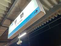 駅舎の壁面塗装はアート作品『JR宇野駅』