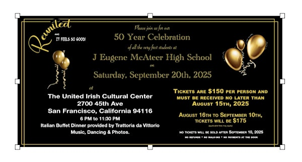 McAteer High School Reunion 2025 for the classes of 1975, 1976 and 1977 | United Irish Cultural Center