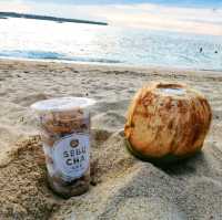 Milktea on the beach during sunset