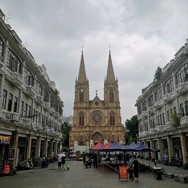 A cathedral in the middle of a modern city