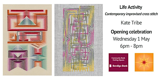 Life Activity - Contemporary improvised cross stitch by Kate Tribe | Bendigo Bank - Darling Square Community Bank Branch