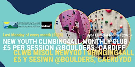 Youth Climbing4All Monthly Monday INDOOR CLIMBING SESSION | Central South Wales