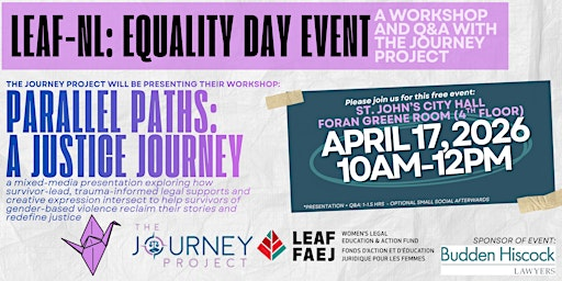 LEAF-NL Equality Day Event: Workshop with The Journey Project | St. John's City Hall