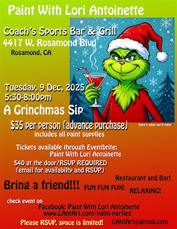 A Grinch Sip! PWLA at Coach's | Coach's Sports Bar & Grill