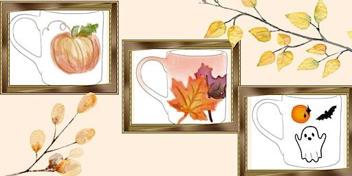 Fall Watercolor Painted Mugs | Bard and Baker Board Game Cafe