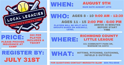 Local Legacies Softball Camp 2025 | Richmond County Little League